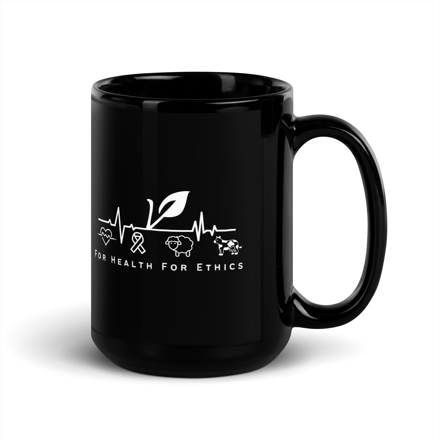 For Health For Ethics Black Vegan Coffee Mug - For Health For Ethics - 15oz - Back