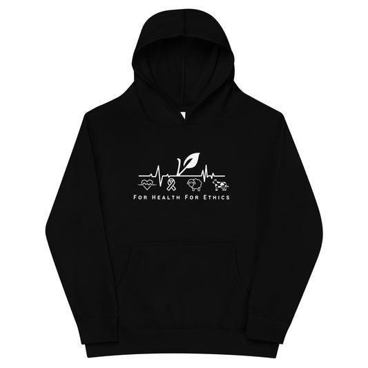Vegan Kids Hoodie - For Health For Ethics - Black - Front