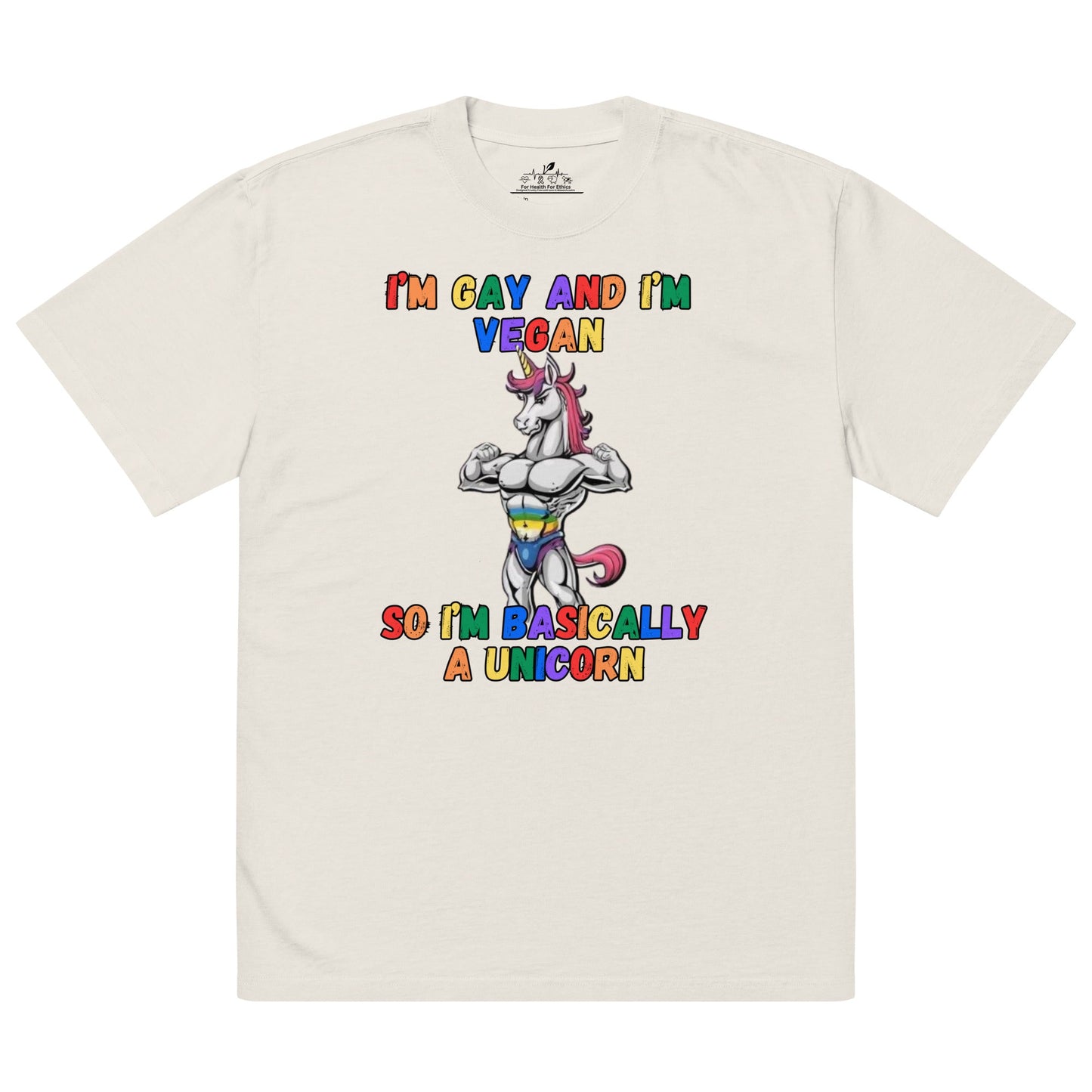 Vegan Pride Oversized T-Shirt - For Health For Ethics - Faded Bone